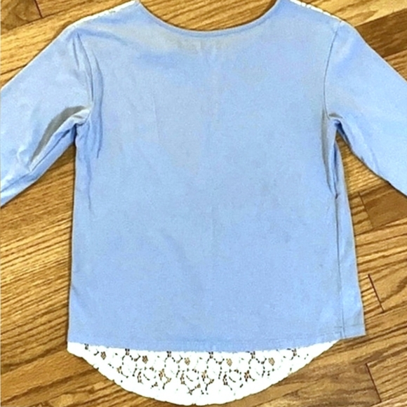 Girl’s Miss Attitude Top 1/2 Sleeve & Lace Details S 7/8 Dusty Blue Ivory - Picture 4 of 7